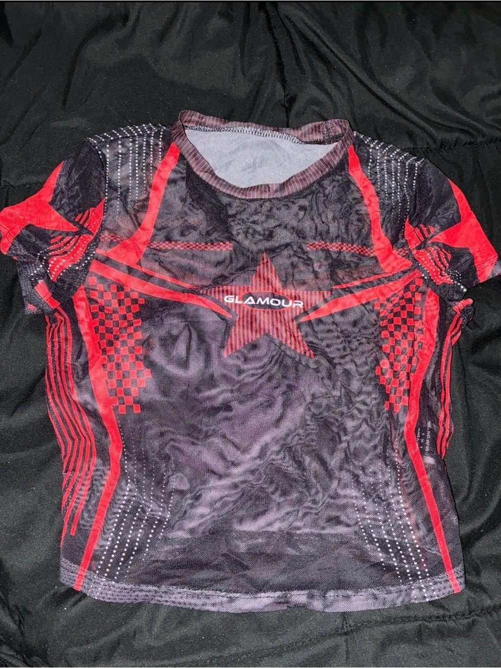 Glamour Black & Red Short Sleeve Top